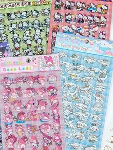 Sanrio 4pcs/Pack Cute Series Transparent Waterproof Pet Handbook Sticker, Cute Cartoon Animal Handbook Diary Decoration, Mobile Phone Case Decoration, Home Decoration, Assorted Styles - Multicolor - View 2