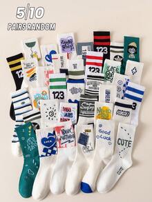 5/10 Pairs Unisex Heart & Stripe Pattern Socks, Suitable For Casual Gatherings, Dates, Festivals, Parties, Paired With Leggings And Sneakers, Spring/Autumn - Multicolor - View 7