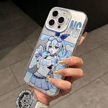 Personalidad Creativa Funda de Teléfono para Apple  17 Air 16 16e 15 14 13 12 11 Pro Max X XR XSMAX 8 7 Plus Color Azul y Blanco, Chica de Pelo Corto con Traje de Baño Azul y Blanco Sosteniendo Pistola de Agua, Carcasa Dura Mate Plateada de Moda Personalidad Creativa - Colores mezclados - Ver 7