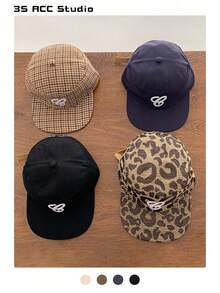 Flat Top British Retro Faux Fur Baseball Cap, Letter Embroidery, Warm Fleece Ear Protection Hat, Foldable Plaid & Leopard Print Big Letter Baseball Cap, Fashionable Street Style Ear Warmer Snapback Cap - Multicolor - View 13