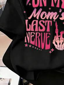 Tween Girls' Slogan Skull Hand Print Round Neck Loose Casual Short Sleeve T-Shirt - Black - View 7