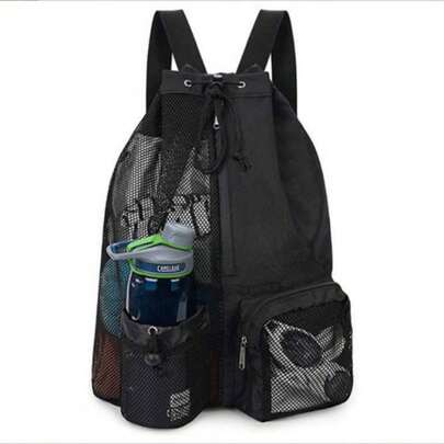 Heavy Duty Mesh Drawstring Backpack - Breathable See Through Bag For Gym, Beach, School, Hiking & Travel (Unisex)