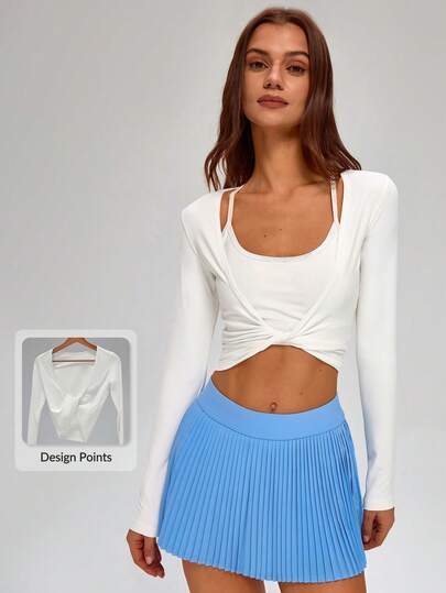 MASKERT 高品质女士扭结前襟长袖卫衣，柔软舒适，适合运动穿着