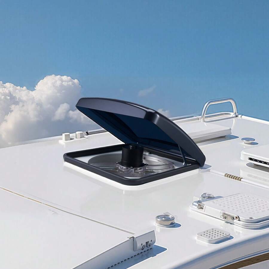 RV Vent Fan, 355.6 Mm RV Roof Vent Fan 12V, 10-Speed Reversible Fan With Remote Control, Built-In DC Motor, Power Top Lid,304.8mm Fan Blade,Fits 355.6x355.6 Mm Roof Openings - White - View 1