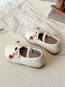 Girls' Leather Shoes 2026 New Cute Bow Bohemian Style Slip-On Children Princess Shoes, Soft Bottom Anti-Slip Shoes For Girls - Beige - View 5