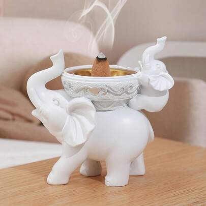 Cute White Elephant Backflow Incense Burner - Intricate Elephant-Themed Design, Ideal For Meditation Nooks, Living Room Shelves & Bedroom Desks. Releases Calming Backflow Smoke, Adds Cozy Sacred Vibes, A Popular Home Fragrance Decor As Chic Tabletop Accent.Room Decor, Home Decor, Valentine's Day Gifts, Back-To-School Gifts,Eid Decor,Eid Gift