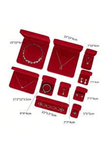 1pc Premium Flannel Jewelry Storage Box, Vintage Minimalist Design, Suitable For Rings, Necklaces, Bracelets, Ideal For Wedding, Valentine's Day, Back To School Gifts, Available In Red And Gray , Makeup Room Decor, Room Decor - Red - View 5