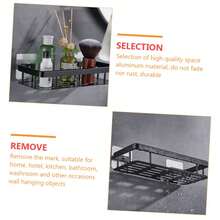 浴室置物架，厨房收纳架，壁挂式长方形储物架，无需钻孔 - 黑色 - 查看 8