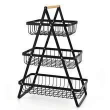 3-Tier Countertop Fruit Vegetable Basket - Multifunctional Kitchen Storage Organizer - Negro - Ver 1