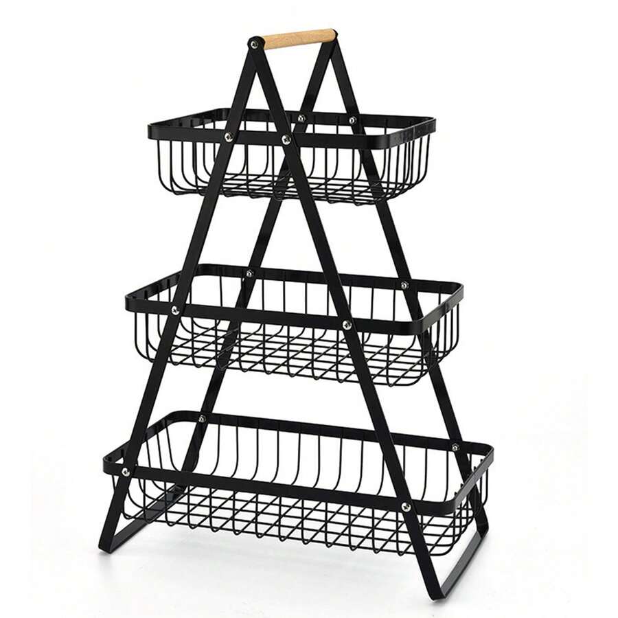 3-Tier Countertop Fruit Vegetable Basket - Multifunctional Kitchen Storage Organizer - Negro - Ver 1