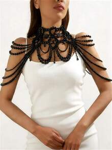 1件欧美时尚性感优雅多层仿珍珠流苏8字形肩链项链，连衣裙配饰身体链 - STDH004 - 查看 2