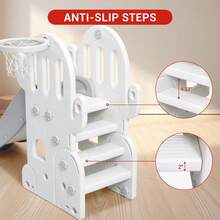 7 en 1 Juego de toboganes y Columpios para Interiores, Juego no Empotrado para niños con Columpio Ajustable, aro de Baloncesto, fútbol, Golf, Juego de Lanzamiento de Anillos, Parque - Gris - Ver 4