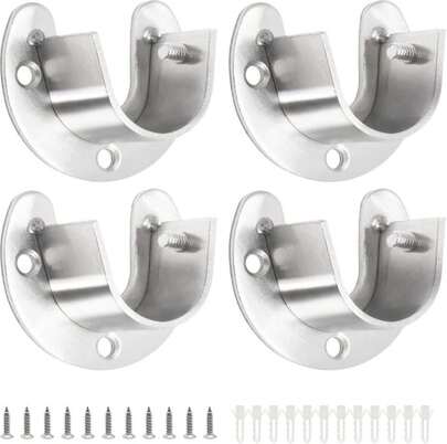 Suiwotin 2 Packs Stainless Steel Closet Rod End Supports 1 Inch Wardrobe Bracket Heavy Duty Closet Pole Sockets Flange Rod Holder, U-Shaped With Screws, Black