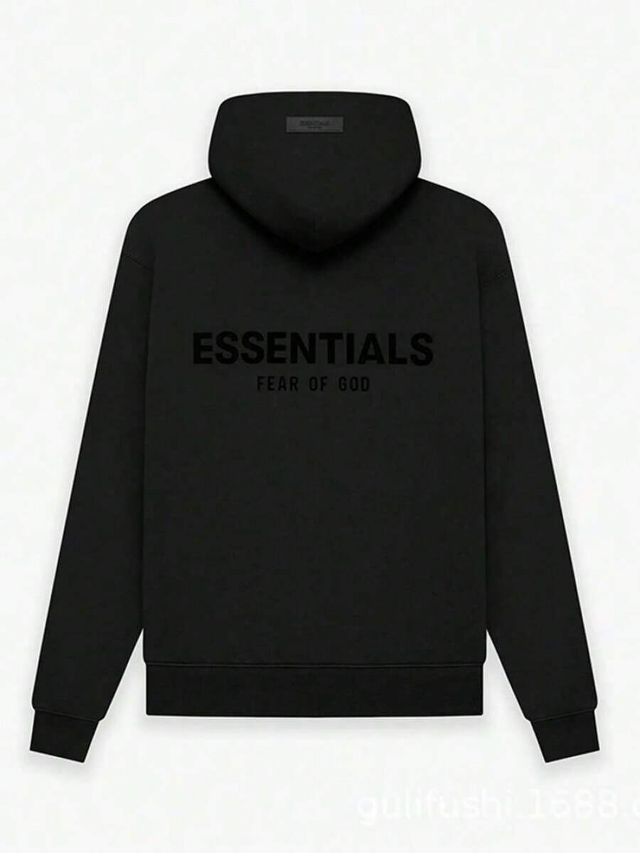 Essentials Autumn Winter Hoodie 'Black' Loose Drop Shoulder Hooded Women/Men Sweatshirt, Vintage Flocking Craftsmanship Combined With Modern Men Breathable Technology,Stylish And Versatile - 酒紅色 - 查看 1