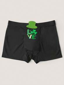 Men's Black Letter Graphic Briefs, Underwear With Elastic Waistband, Comfortable For Daily Wear - Black - View 3