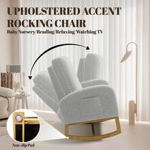 Techigher Nursery Rocking Chair,  Upholstered Glider Rocking Accent Chair With Wood Legs & Side Pockets, Armchair Comfy Side Chair For Living Room Bedroom Offices - 淺灰色 - 查看 6