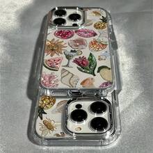 1pc Rose Flower & Fruit Mixed Beaded Textured Metallic Frame Transparent TPU Shockproof Soft Case, High Quality Suitable For Apple Models 17/17Pro/17Promax/16/16Plus/16Pro/16ProMax/15/15Plus/15ProMax/14/14Plus/14Pro/14ProMax, 13/13Pro/13ProMax, 12/12Pro/12ProMax, 11/11Pro Max - Multicolor - View 5