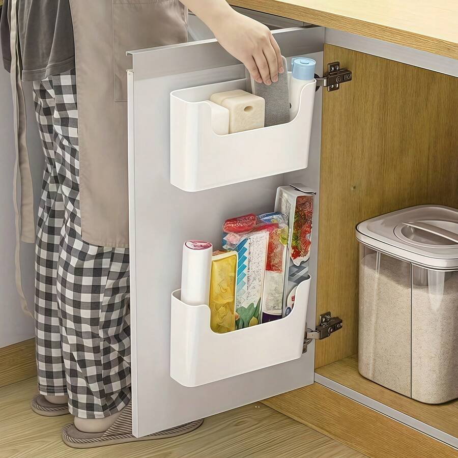 1pc Wall Mounted Storage Cabinet With Door, Includes Hooks For Cling Film And Storage Bags, Suitable For Office And Kitchen, Easy Installation No Drilling Required - Multifunctional Bathroom Essentials, Cosmetics Shelf - Classic Model With Window, Baskets, Boxes And Containers, 1-4pcs Storage Boxes - White - View 1
