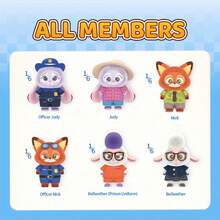 Miniso 名创优品电影角色毛绒玩具，包括尼克·王尔德狐狸、朱迪·霍普斯兔子、领头羊，柔软可爱，配有制服和休闲服装，是理想的桌面摆件，适合粉丝收藏，也是生日、情人节、复活节、万圣节、感恩节、圣诞节、新年等节日的完美礼物。