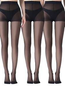 1/2/3双装女士透明连裤袜，超薄长筒袜，高腰塑形紧身裤，一次性透明丝袜，腿部塑形装饰袜，日常穿着