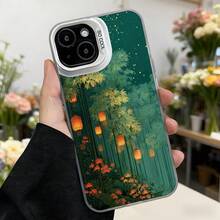 Cubierta de teléfono con diseño de bosque de bambú y farolillos verdes para iPhone estética asiática elegante para uso diario y eventos especiales,Aplicable a los teléfonos de la serie Apple y Galaxy - Negro - Ver 3