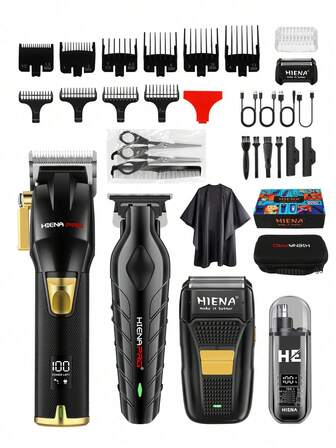  Kit de corte de pelo profesional HIENA, recortadora inalámbrica recargable con afeitadora eléctrica y recortadora de barba, herramientas para el cuidado de orejas/nariz y herramientas de belleza facial