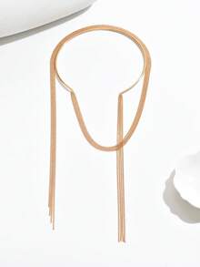 1件装女士时尚优雅现代个性化多层流苏链项链，适合日常搭配、派对、母亲节、节日礼物 - 金黃色 - 查看 2