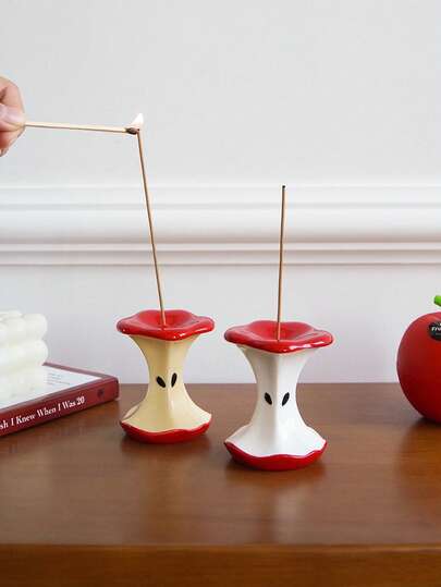 1个苹果核陶瓷香炉，创意苹果核陶瓷香插，精致可爱，适合桌面装饰、茶室、餐厅烟灰缸、家居装饰香炉，礼品