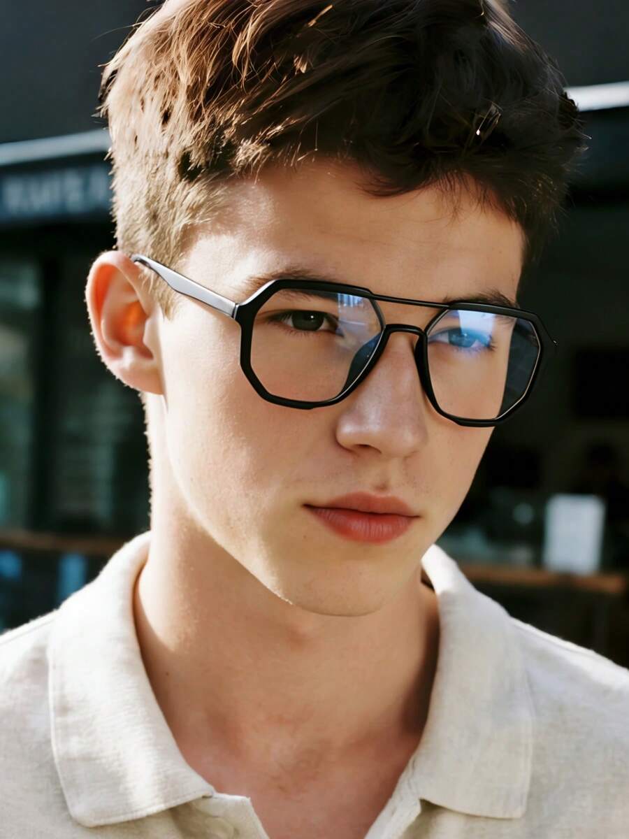 زوج نظارات بإطار مربع ذو جسر مزدوج بطراز رجعي، أنيقة وذكية، نظارات خفيفة الوزن مثالية للعمل والاستخدام اليومي، أسلوب الشارع ذات مظهر راقي بدون مكياج - متعدد الألوان - مشاهدة 1