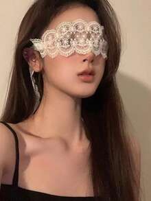 1件黑色蕾丝面纱面具，镂空眼罩，可爱蕾丝面罩，适合万圣节、圣诞节、感恩节派对、化装舞会 - 彩色 - 查看 2