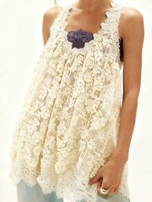 Women's Sexy Lace Corset Vest Y2k Flowy Ruffled Chiffon Camisole Sleeveless Backless Floral Sheer Short Dress Summer Beach Going Out Party Cover Up - Màu vàng - Xem 5