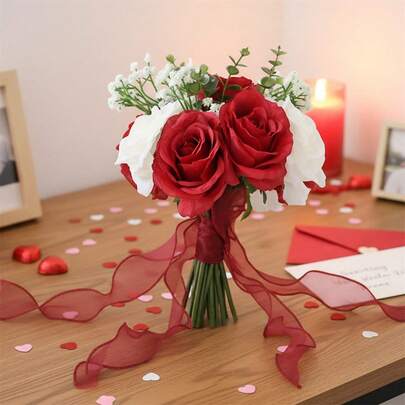 Wedding Bridal Simulation Bouquet Beautiful Handheld Rose Flower Bouquet For Special Ceremony Photography Party Decor