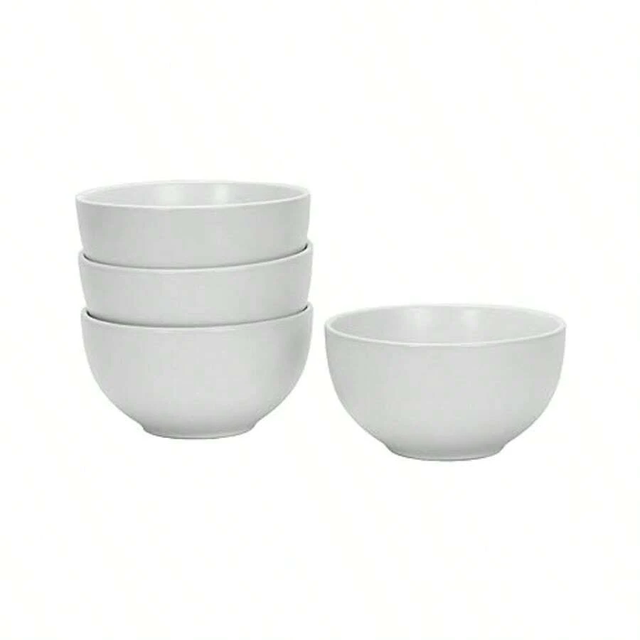 by Crown Baccara - Juego de 4 Platos Hondos Bowls o Cuencos de Cerámica - Blanco - Ver 1