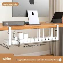 Adjustable No-Drill Cable Management And Storage Tray (Black And White Options) - Can Hold Cables And More. Features Wall-Mounted Hidden Channel And Extendable Shelf, Ideal For Office, Bedroom - Multicolor - View 9