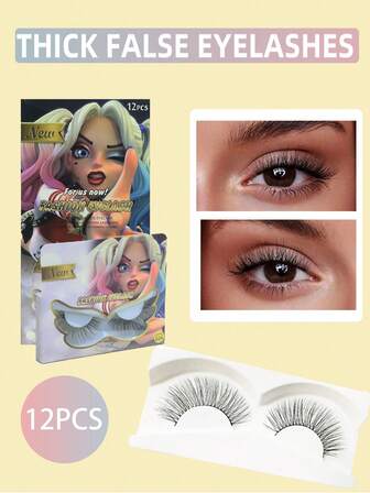 12 Pairs False Eyelashes Natural Looking Fake Eyelash Strips Natural Half Lashes Cat Eye Clear Band Lashes Fluffy Wispy 3D Faux Mink Lashes Pack Soft Strips Fake Eyelashes-Suitable For Role Playing Strip Lashes, Lashes, Eyelashes, Fake Lashes Handmade Faux Mink Transparent Stem Lashes Lightweight And Reusable For Women Daily Makeup