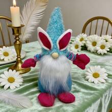 Adorno de conejo de Pascua sin rostro, bonito conejito de peluche de pie para decoración de mesa de ventana, fiesta en casa - Azul - Ver 3