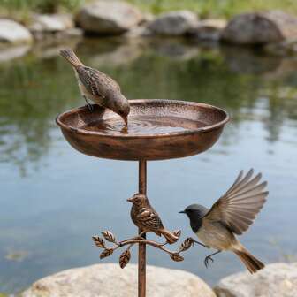 1 pieza Bañera de pájaros vintage para exteriores, comedero de pájaros de metal, piscina de pájaros para exteriores y alimentador de colibríes, adecuado para decoración de jardín, patio y césped. Es un regalo ideal para amantes de las aves, atrae a la vida silvestre y es una decoración de jardín perfecta.
