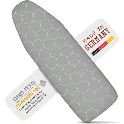 Funda y almohadilla para tabla de planchar de 15 x 54 pulgadas fabricada en Alemania con revestimiento de aluminio reflectante al calor y acolchado funda de algodón resistente con cordón