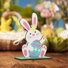 1 Easter Bunny Wooden Decoration, Artificial Wooden Bunny And Egg Design, Holiday Bedroom Decoration, English Text, Desktop Display Home Decor Ornaments Home Miniature Things