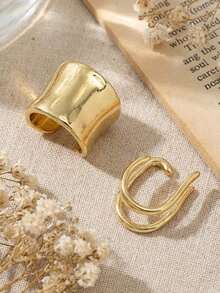 2pcs Women's Clip-On Earrings Set - Wide Circle Double Loop Clip Earrings - Simple Thick Stacked Ear Cuff Jewelry Gift - Multicolor - View 6