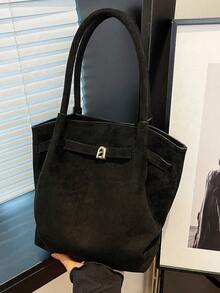 Dedoo Europäisch-amerikanisches Nischenentwurf Wildleder Beuteltasche mit Schnalle, Damen Straßen-Stil Handtasche, geeignet für Einkaufen, Pendeln, Partys und als Geschenk im Herbst/Winter - Schwarz - Übersicht 3
