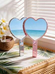 1pc High Quality Handheld Makeup Mirror, Electroplated - Baby Pink - View 4