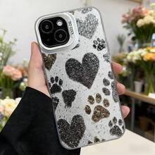 Carcasa de teléfono con diamantes de imitación blanca con corazones y huellas de perro para mujer elegante para uso diario y eventos especiales,Aplicable a los teléfonos de la serie Apple y Galaxy - Blanco - Ver 7