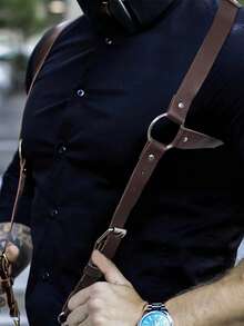 男士朋克复古时尚绅士风衬衫吊带皮革可调节休闲肩带 - 棕色LM-150ZS - 查看 2