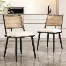Dining Chairs - Black + Rattan - View 12