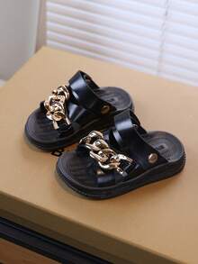 1 Pair Girls' Soft Sole Fashion Versatile Outdoor Non-Slip Casual Beach Sandals, Autumn - Black - View 2