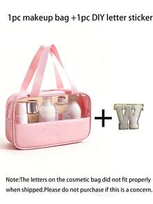 1个透明PVC化妆收纳包，字母图案，防水便携，毛绒字母拉链设计，简约风格，可定制字母贴纸，女士旅行洗漱包，浴室字母组合洗漱包（A~Z），送给妈妈的礼物，沙滩包，沙滩必备，沙滩巾收纳袋，沙滩配件，沙滩用品，度假包，秋冬季度假必备，情人节礼物