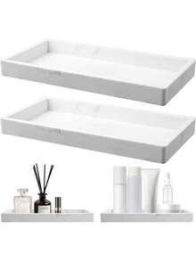 White Marble Rectangular Decorative Tray, Bathroom Vanity Cosmetic Storage Tray, Bathtub And Kitchen Sink Organizer, Soap Dispenser Tray, Home Bathroom Decor, Bathroom Storage Rack, Skincare And Fragrance Display Rack, Autumn Decoration, Cosmetic Storage Rack, Back-To-School Essential.