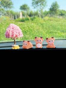 4 piezas Decoración de coche de ciervos del bosque de invierno en miniatura, adorno miniatura para el salpicadero, pantalla de ordenador, escritorio - Figura de ciervo - Ver 3