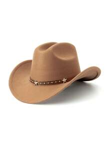 1pc Back To School Western Cowboy Hat, Unisex, Soft Wool Felt Material, Leather Strap Cowboy Hat, Suitable For Christmas, Halloween, Holiday Parties, Casual Everyday Wear - Style 1 - View 9